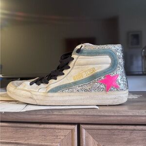 Golden Goose Glitter High-Top Sneakers - Silver and Pink